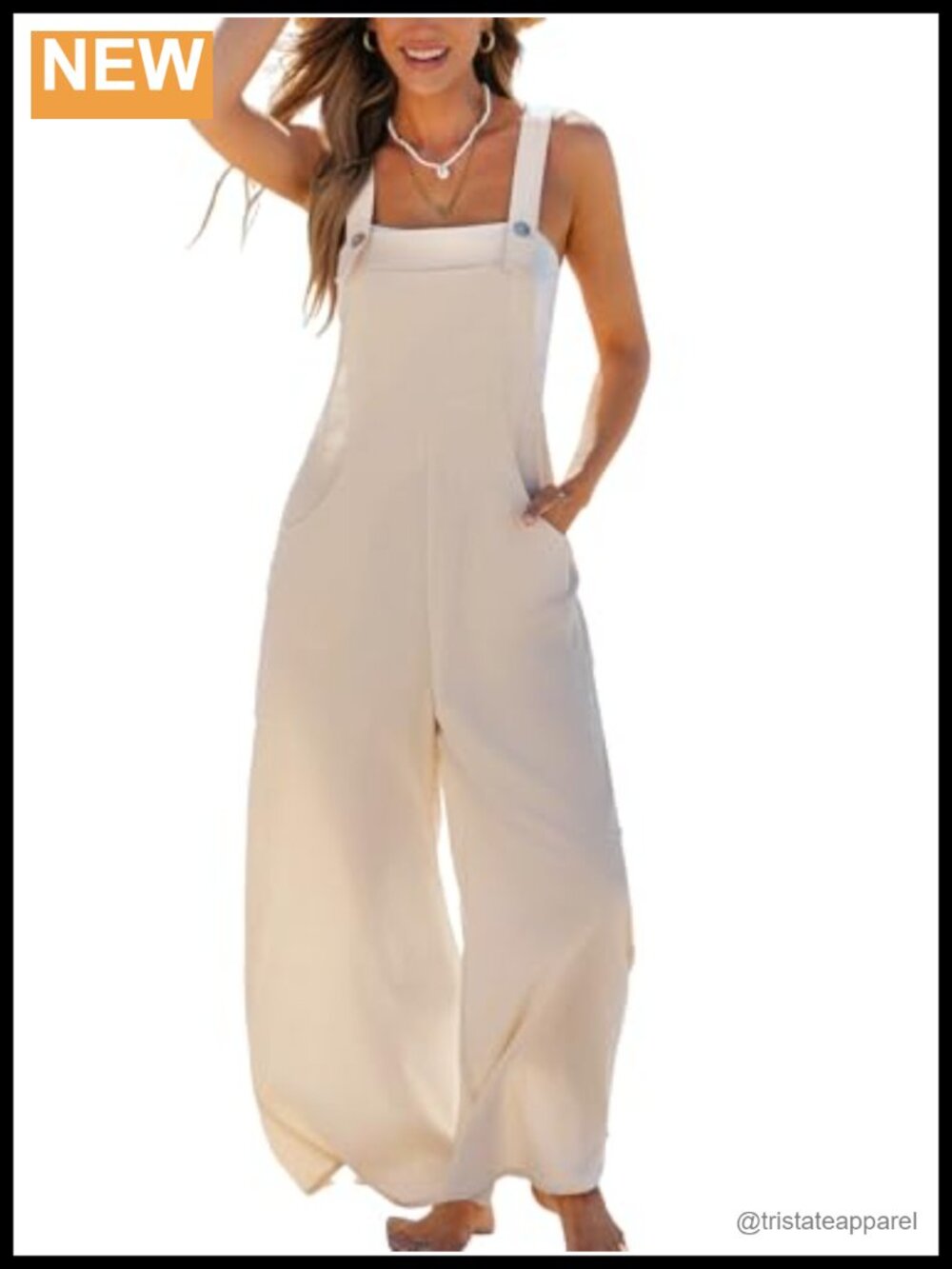 CUPSHE 100% Cotton Sleeveless Wide Leg Jumpsuit Crew Neck One Piece
